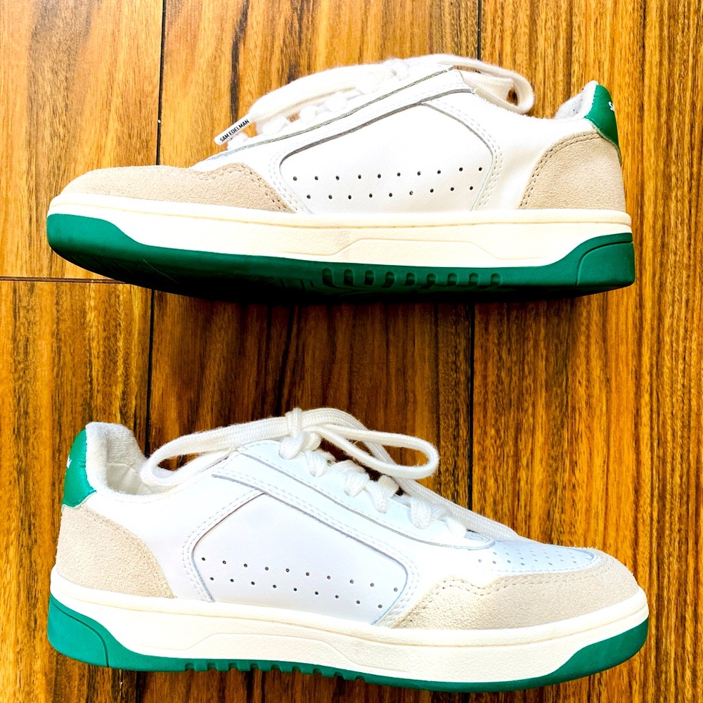 Sam Edelman White + Green Leather Sneakers. Women’s Size 6
